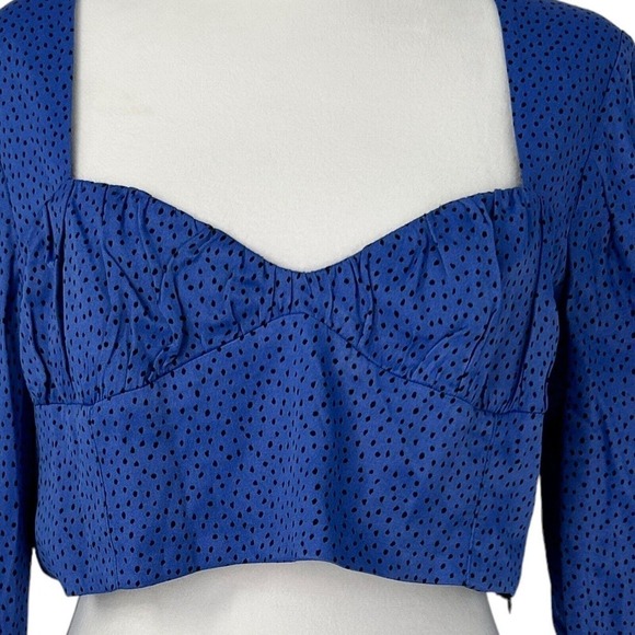 Zara Blue Black Polka Dot Long Sleeve Crop Top Women’s Size XL - Picture 6 of 14